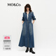 MO&Co.連衣裙春高腰腰帶洗磨棉質(zhì)復(fù)古襯衫長(zhǎng)裙MBE1DRS035 牛仔藍(lán)色 L 170