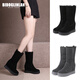 比度格林蘭品牌內增高雪地靴女靴牛反皮磨砂10厘米坡跟隱形增高中筒冬靴棉鞋 黑色絨里 36 (230mm)