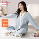 歐迪芬空氣棉睡衣女秋冬純棉三層夾棉加厚保暖長(cháng)袖套裝家居服可外穿L