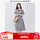 佐丹奴翻領(lǐng)裙子女新款純棉府綢壓褶娃娃領(lǐng)綁帶蛋糕連衣裙13465334