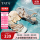 他她TATA法式氣質(zhì)粗跟涼鞋女鞋閃鉆一字帶涼鞋25夏XQC01BL5銀色 35