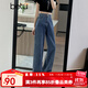 百圖betu女裝秋季新款牛仔褲時(shí)尚高腰百搭闊腿褲顯瘦褲子2408X03 牛仔色 L