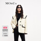 MO&Co.羊毛混紡撞邊寬肩廓形毛呢大衣中長(cháng)款小香風(fēng)外套女夾克大衣 米白色-第2批 XS 155