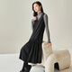 塔馳密司（touchmiss）洋氣百褶長(cháng)裙冬季新款時(shí)尚百搭寬松顯瘦黑色v領(lǐng)無(wú)袖背心連衣裙女 黑色 M