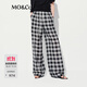 MO&Co.休閑褲夏天絲綿羊毛高腰黑白格紋闊腿褲M(mǎn)BE2PAT047 黑白格色 S /160