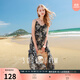 三彩2025夏季新款碎花吊帶裙荷葉邊連衣裙寬松長(cháng)裙度假M 黑米花卉 M 160/84A
