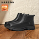 哈森（Harson）棉鞋冬季男款羊毛棉靴高幫加絨保暖皮毛一體中老年雪地靴 黑色 40