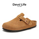 Devo軟木鞋男女時(shí)尚包頭鞋勃肯拖鞋新品休閑外穿拖鞋3624 黃棕反絨牛皮 37 （建議拍小一碼）