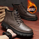 群狼·世家男鞋新品秋冬加絨保暖經(jīng)典百搭真皮工裝靴時(shí)尚高幫潮流厚底馬丁靴