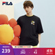 FILA 斐樂(lè )官方情侶款針織短袖衫2025春季新款時(shí)尚簡(jiǎn)約休閑寬松T恤 正黑色-BK M 170/92A/M