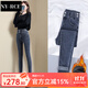 NY-RCE高腰牛仔褲女顯瘦秋冬新款修身鉛筆褲緊身女士加絨小腳褲子 藍(lán)灰(長(zhǎng)褲) 加絨 27