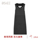 BSIEE寬松慵懶條紋連衣裙2025年夏季休閑氣質(zhì)設計感連衣裙 黑色 L