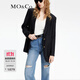 MO&Co.春秋學(xué)院風(fēng)墊肩廓形含羊毛精紡中性西裝外套摩安珂 黑色 M 165