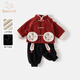 班喜迪兒童漢服套裝冬裝女寶寶周歲禮服男童新中式國風(fēng)唐裝喜慶生日衣服 紅色 100