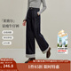 茵曼2025秋冬女裝新款萊賽爾棉原色條紋翻邊加絨闊腿牛仔褲寬松褲子 牛仔藍-第一批 29