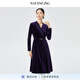 娜爾思（NAERSI）【金絲絨】氣質(zhì)V領(lǐng)純色連衣裙女冬裝新款直筒裙 中紫色 M