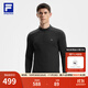 FILA 斐樂(lè )官方男子針織長(cháng)袖上衣25冬季新款健身運動(dòng)加絨長(cháng)T抓絨打底衫 深黑-BK XL 180/100A/XL