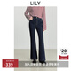 LILY2025冬新款復古原色彈力修身加絨休閑通勤深色微喇褲牛仔褲女 419牛仔藍 L