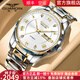冠琴（GUANQIN）新款手表男士機械表全自動(dòng)十大品牌男表雙日歷腕表送男友生日禮物 16402間金白面 【進(jìn)口機芯】