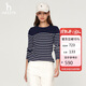 哈吉斯（HAZZYS）女裝條紋學(xué)院休閑長(cháng)袖T恤女ABTSE0BCF05 藏青色NV 160/84A38
