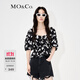 MO&Co.蝴蝶結(jié)印花抽褶露背泡泡袖短上衣設(shè)計感小眾法式浪漫摩安珂 黑底白花色 M 165