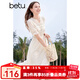 百圖betu女裝夏新款連衣裙減齡蝴蝶結系帶花邊繡花連衣裙2404T97 淺杏色 M
