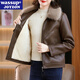 WASSUP JOYZON皮衣外套女大碼秋冬2025新款加絨加厚小個(gè)子短款中年媽媽pu皮夾克 深咖色-加絨加厚 M （推薦80-100體重）