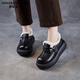 縈妃公主（YINGFEIPRINCESS）頭層牛皮復古加棉單鞋女2026秋冬新款松糕厚底增高圓頭毛毛雪地鞋 黑色 37