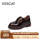 接吻貓KISSCAT25年新董璇/毛曉彤同款小D扣厚底樂(lè )福鞋百搭小皮鞋單鞋女 墨酒紅色-牛皮 （瘦腳卡碼拍小一碼） 36