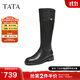 他她（TATA）加絨靴子女2025牛皮黑色長(cháng)筒靴時(shí)裝靴高筒騎士靴長(cháng)靴7TGC1DG5 淺黑（單里） 39