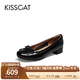 接吻貓KISSCAT船鞋復古法式平底鞋溫柔蝴蝶結女士單鞋KA54518-10 黑色 皺紋牛漆皮 36