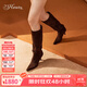 73Hours鐘楚曦同款女鞋摩卡情緒25冬季新款堆堆靴及膝長(cháng)靴時(shí)裝靴 紅棕色 【鐘楚曦/小桃同款】 38