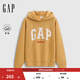 GAP女裝2025秋季新款撞色Logo寬松抓絨套頭連帽衫衛衣上衣792499 黃色 M (165/88A) 亞洲尺碼