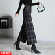 闊腿褲女冬季厚款復古格子新款休閑褲垂感寬松百搭高腰褲子九分褲 黑格 M 90-100斤