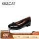 接吻貓KISSCAT船鞋復古法式平底鞋溫柔蝴蝶結女士單鞋KA54518-10 黑色 皺紋牛漆皮 36