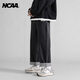 NCAA美式復古牛仔褲百搭學(xué)院風(fēng)寬松闊腿褲高街拼色直筒褲 黑灰色 L