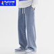 啄木鳥(niǎo)牛仔褲男秋冬款寬松百搭直筒褲男青少年潮流闊腿加絨休閑長(cháng)褲男 BK110淺藍色常規 XL 建議130-150斤