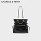 CHARLES&KEITH25冬新品抽繩油蠟皮菱格鏈條包雙肩包新年禮物送女友CK2-30782756 Black黑色 L