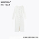 MOKITOUL國際一線(xiàn)品牌法式鉆扣白色小香風(fēng)連衣裙女秋冬方領(lǐng)收腰顯瘦輕禮裙 珍珠白 XS