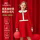 英氏（YEEHOO）女童連衣裙兒童裙子秋季新款淑女娃娃領(lǐng)公主長(cháng)裙中大童裝洋氣秋裝 圣誕假日 大紅 130