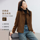 韓都衣舍【通勤百搭仿麂皮】翻領(lǐng)夾克外套女2025秋冬時(shí)尚簡(jiǎn)約寬松上衣