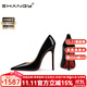 Ehangy高端品牌紅底高跟鞋女細跟新款淺口尖頭漆皮職業(yè)性感氣質(zhì)單鞋 黑色 8cm 【精美禮盒】 36 【免費刻字/賀卡】 標準碼