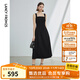 朗姿復古方領(lǐng)吊帶收腰顯瘦氣質(zhì)高級感裙子女夏新款氣質(zhì)連衣裙 黑色 M