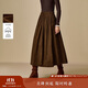 茵曼（INMAN）茵曼2025冬女裝新款美拉德燈芯絨A字百褶中長(cháng)傘裙半身裙 深咖色 S