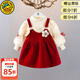 G.duck小黃鴨童裝女童秋季套裝中國風(fēng)嬰幼兒連衣裙喜慶兒童寶寶周歲禮服 FD116款 紅色 73 尺碼5-7個(gè)月(建議寶寶13-18斤)