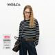 MO&Co.長(cháng)袖T恤春條紋透氣精紡落肩袖短款航海系MBE1TEET14 黑白條色 M 165