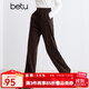 百圖betu女裝秋季新款休閑褲高腰燈芯絨直筒褲顯瘦褲子女2409T81 咖啡色 L
