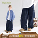 Mucmukn【美式機能】親膚透氣棉錦 美式鉚釘彎刀工裝子褲斜紋兒童秋新款 藏青色 140