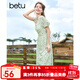 百圖betu女裝夏新款連衣裙法式拉鏈碎花短袖雪紡連衣裙女2307T69 綠色 M