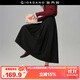 佐丹奴設(shè)計(jì)師款裙子女泡泡紗松緊腰黑色a字裙半身裙18465220